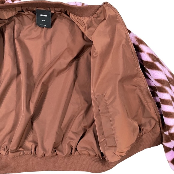 COTTON ON Pink Brown Pattern Faux Fur Bomber Jacket Small - Picture 7 of 12